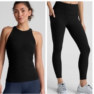 Beyond yoga spacedye out of pocket high waisted midi leggings + refocus tank